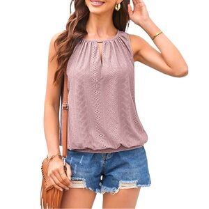 NWT Grace Karin Mauve Eyelet Loose Fit‎ Sleeveless Blouse Tank, Size XL